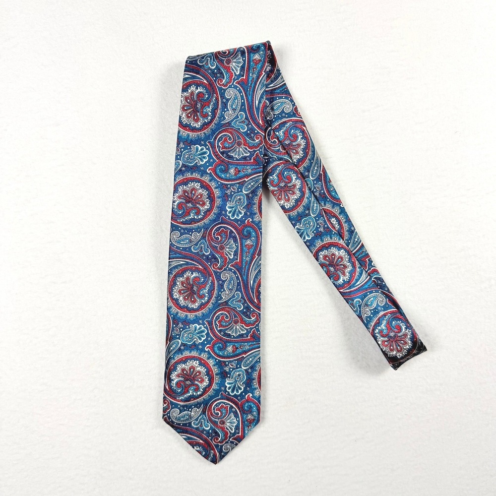 Ketch Classics Mens Paisley Floral Silk Blend Necktie Blue Red White Formal Tie
